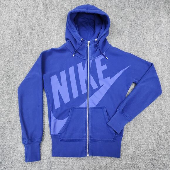 Nike Tops - Nike Hoodie Womens XS Blue Full Zip Sportswear Big Logo Active Sweatshirt Fleece